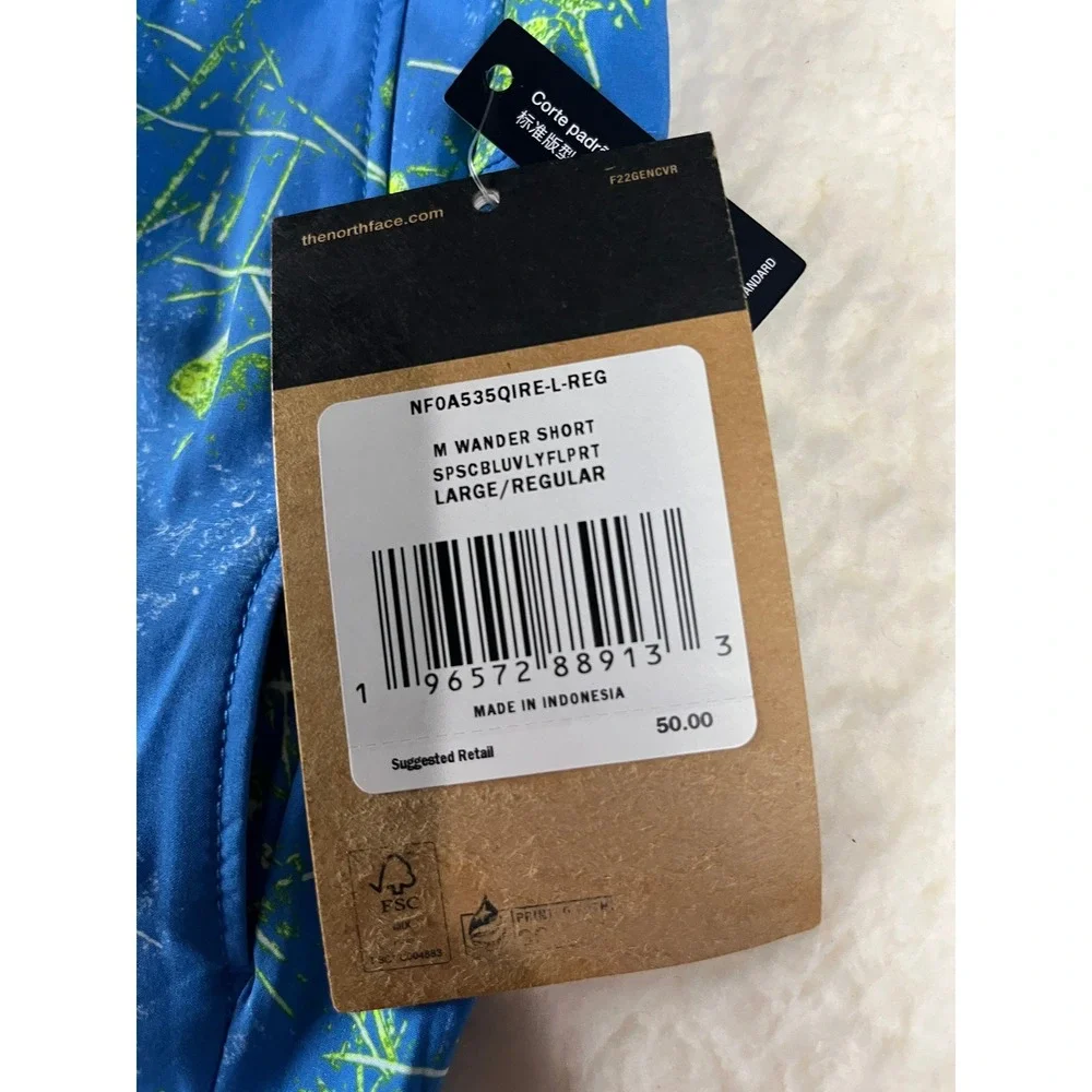 The North Face Mens‎ Wander Short Graphic Print Blue Green Size L NFOA535QIREG